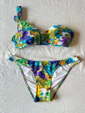 New Zimmermann Bright Floral One Shoulder Bikini Set Size 0/1 XS
